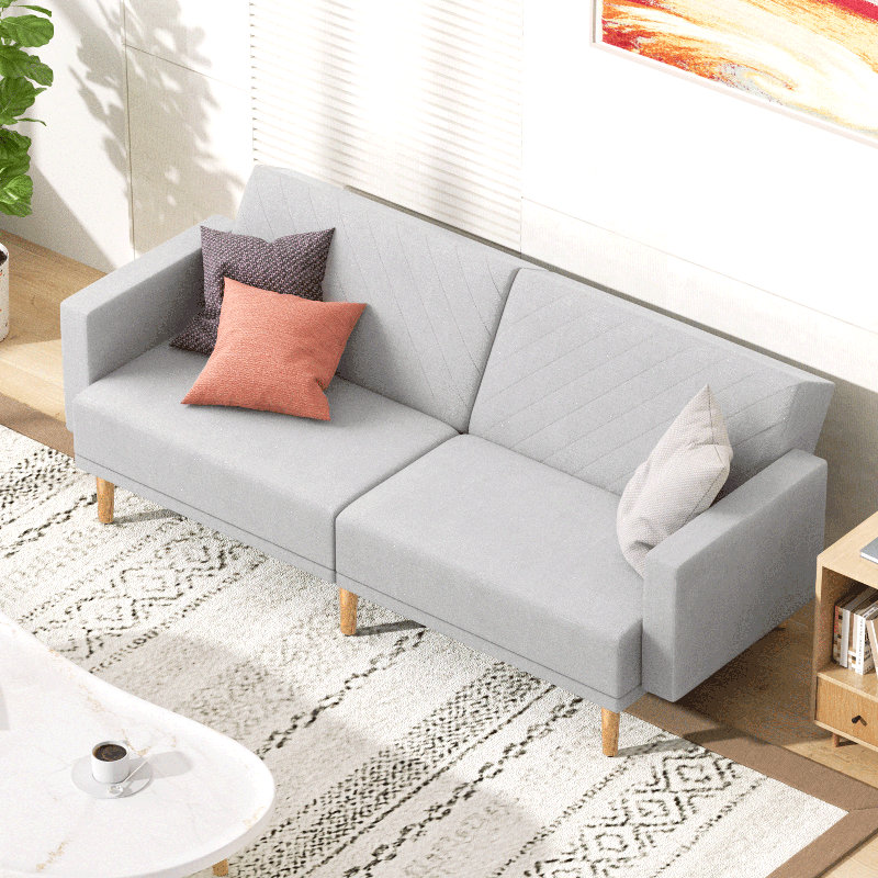 Canapé-lit futon convertible Mid-Century, Coton / lin gris