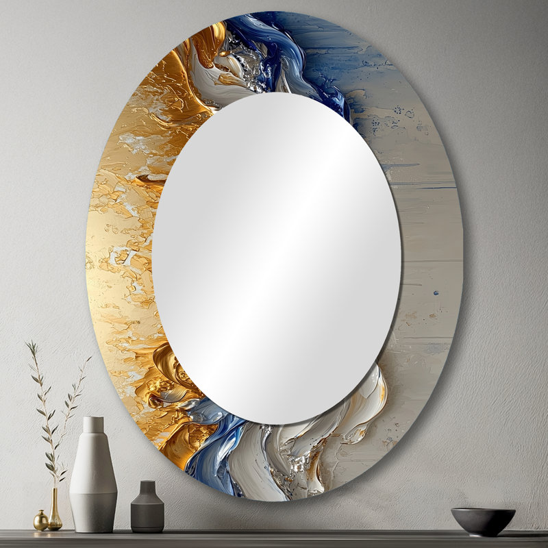 Miroir mural ovale Rhoryic Golden Ink Waves Fusion I, 43 po x 33 po
