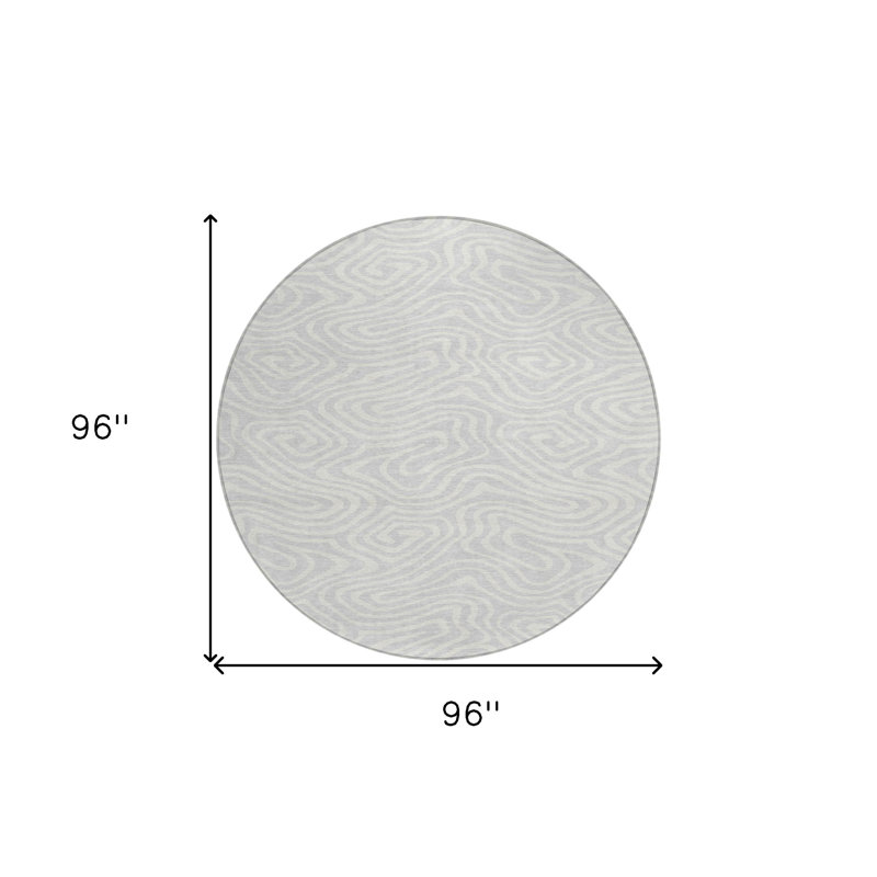 8' Silver Round Abstract Washable Indoor Outdoor Area Rug