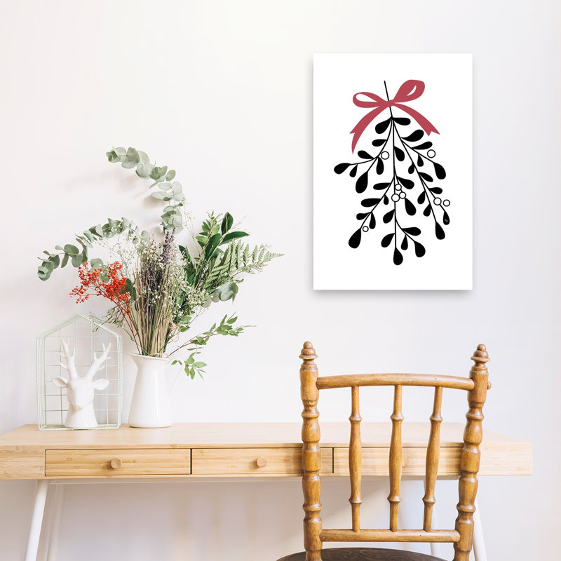 Impression d'art mural de Noël, branche de gui de Noël, plante abstraite traditionnelle, H 24 po x l 16 po