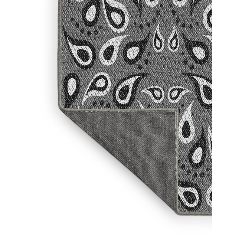 Tapis gris foncé/noir/blanc tissé à la machine, Rectangle 4 pi x 6 pi