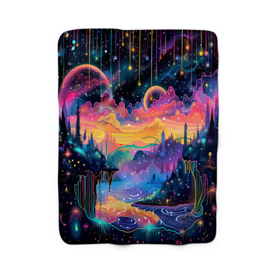 Couverture en sherpa de qualité supérieure 1 pièce Moonlit Stardust Dreams