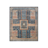 Distressed Homage Hand Knotted Wool Area Rug in Beige, Blue, Gray, Salmon