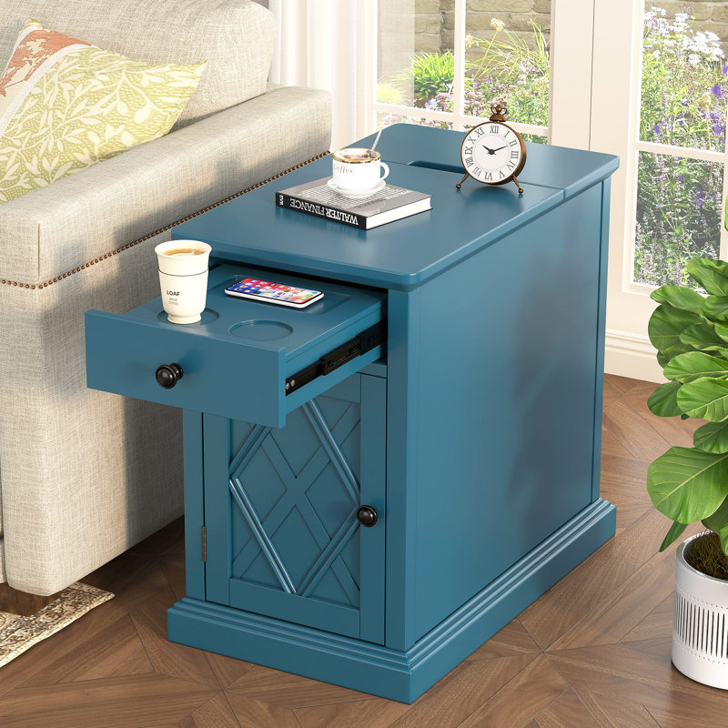 Table de bout de salon classique avec ports USB et rangement, Marine