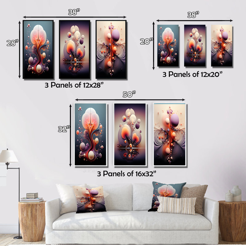 Multiverse Abstract Geometric Metamorphosis VII - Abstract Shapes Art Set Of 3 Pieces, Cadre blanc, H 28 po x l 36 po