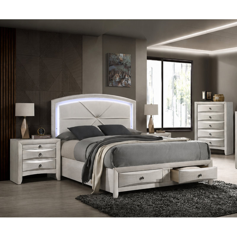 Ensemble de chambre à coucher 4 pièces Ramondi, 4 Pcs: Bed, Chest, 2 Nightstands, Queen