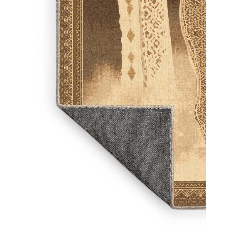 Tapis marocain doux et moelleux d'inspiration marocaine à motif d'inspiration mondiale brun et beige, Rond 3 pi