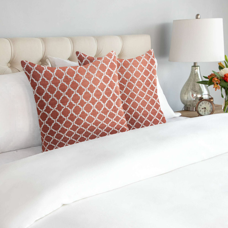 Dareece Geometric Square Throw Cushion, Orange/White