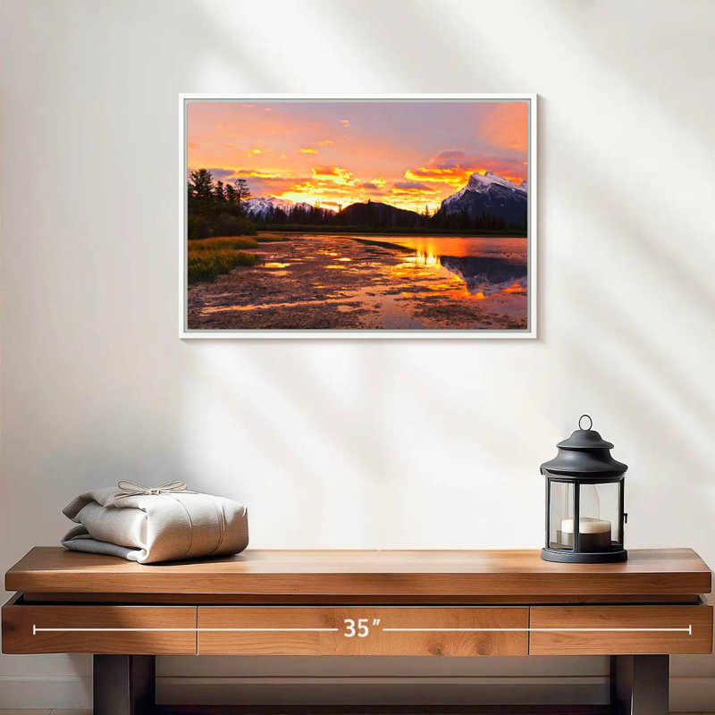 Coucher de soleil au lac Vermilion, Cadre flottant blanc, 19 po x 13 po