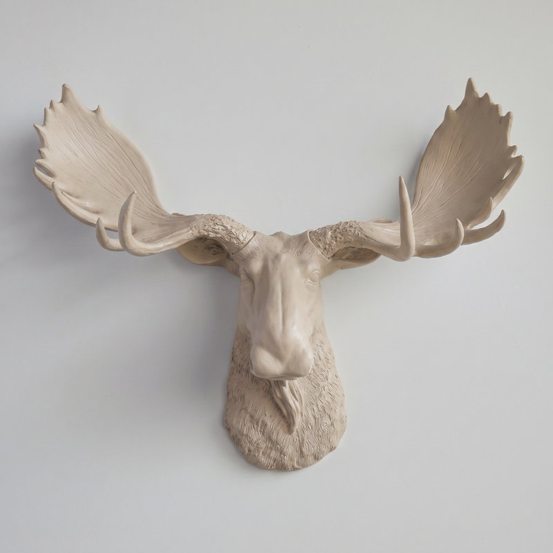 Head Faux Taxidermy Moose Wall Décor, Accessible Beige