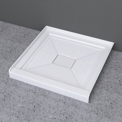 Base de panneau de douche à seuil simple blanc l 30 po x P 30 po avec ensemble de bonde et couvercle de bonde inclus, antidérapant