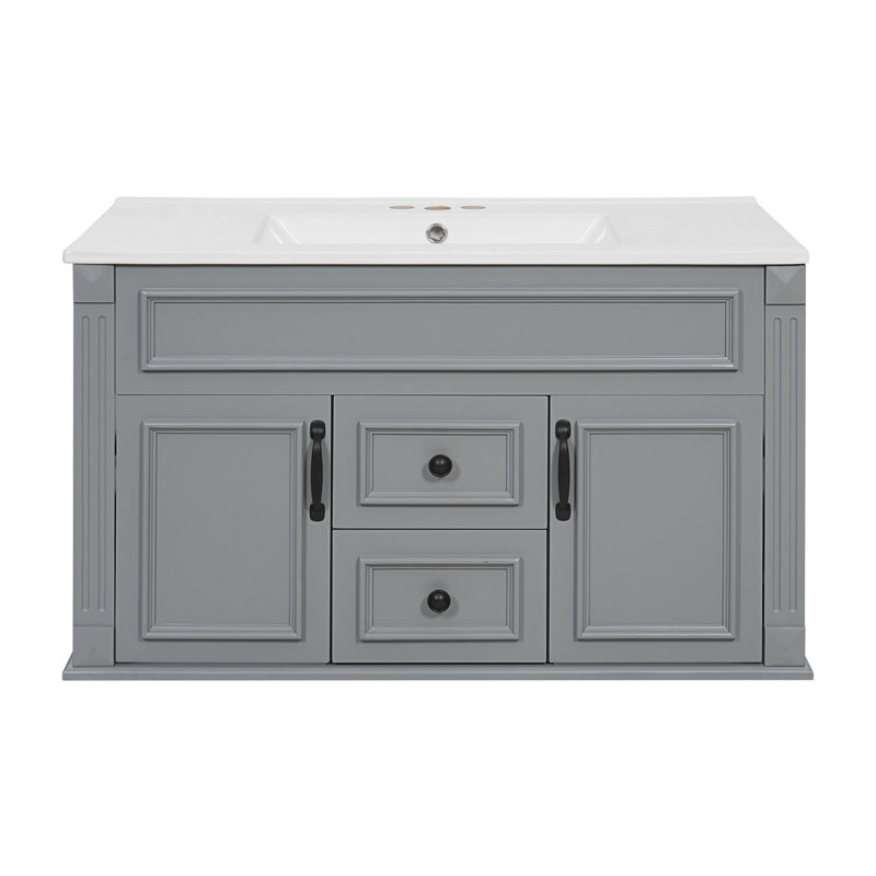 Meuble-lavabo mural 36 po avec évier, 2 tiroirs et portes à fermeture douce, Gris