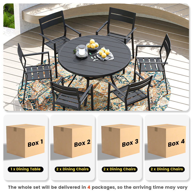 Derrica 6 - Person Patio Dining Set with Round Table, Black