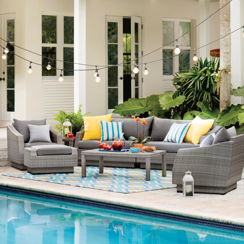Rain Striped Outdoor Pillow Cover, 18" H x 18" W x 4" D, Aqua/Yellow