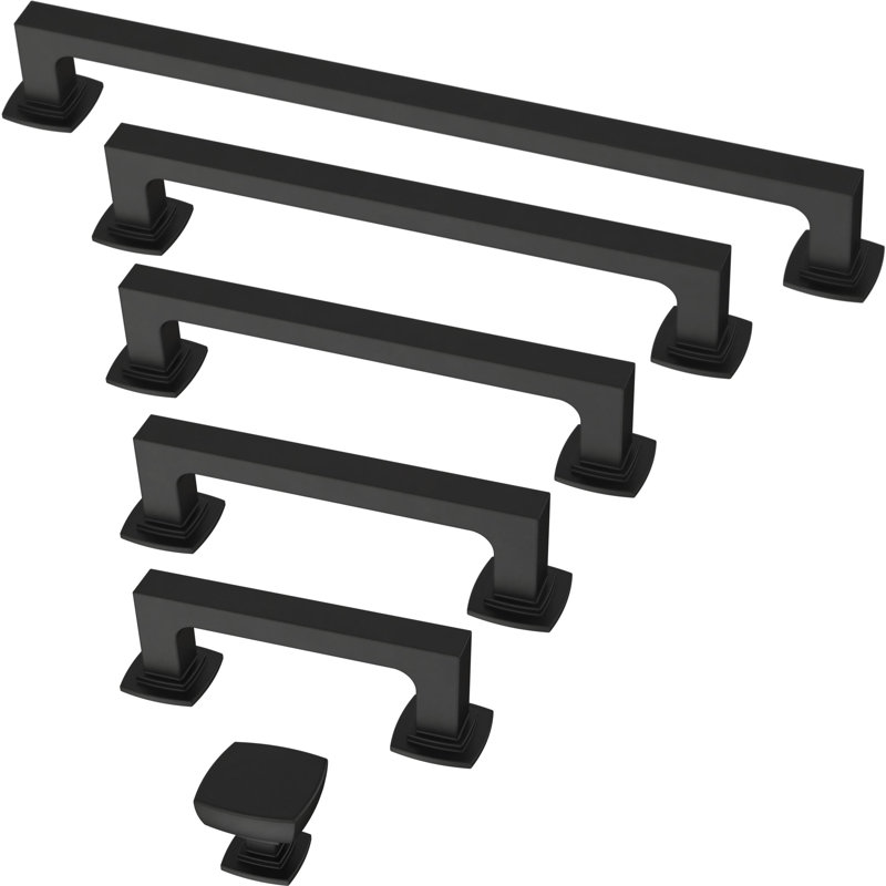 Matte Black Brass Bar Pulls with Mounting Hardware, Set of 10