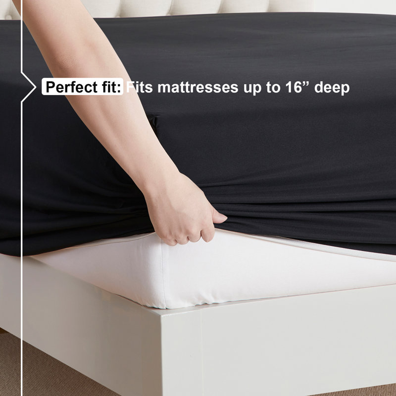  Ensemble de draps double brossé de luxe pour hôtel avec draps et taies d'oreiller très doux, Noir, Grand