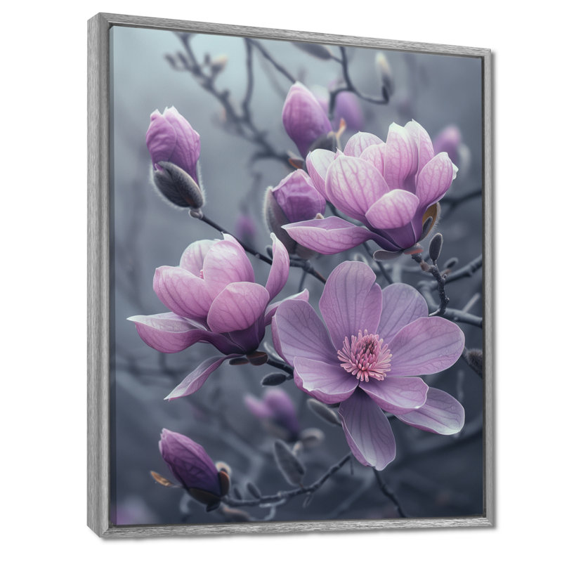 Pham - Magnolias, art mural, H 12 po x l 20 po, Encadrement argenté