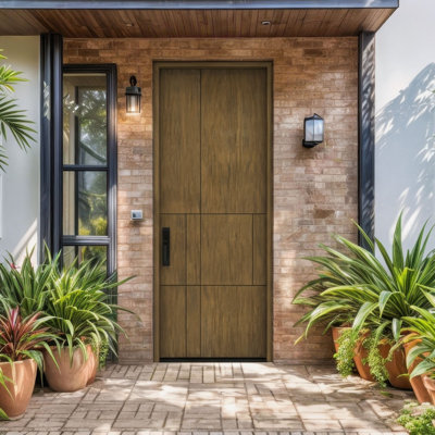 Porte à panneau encastré 96 po Paneo Slab Only Acajou - Contemporain, moderne, brut