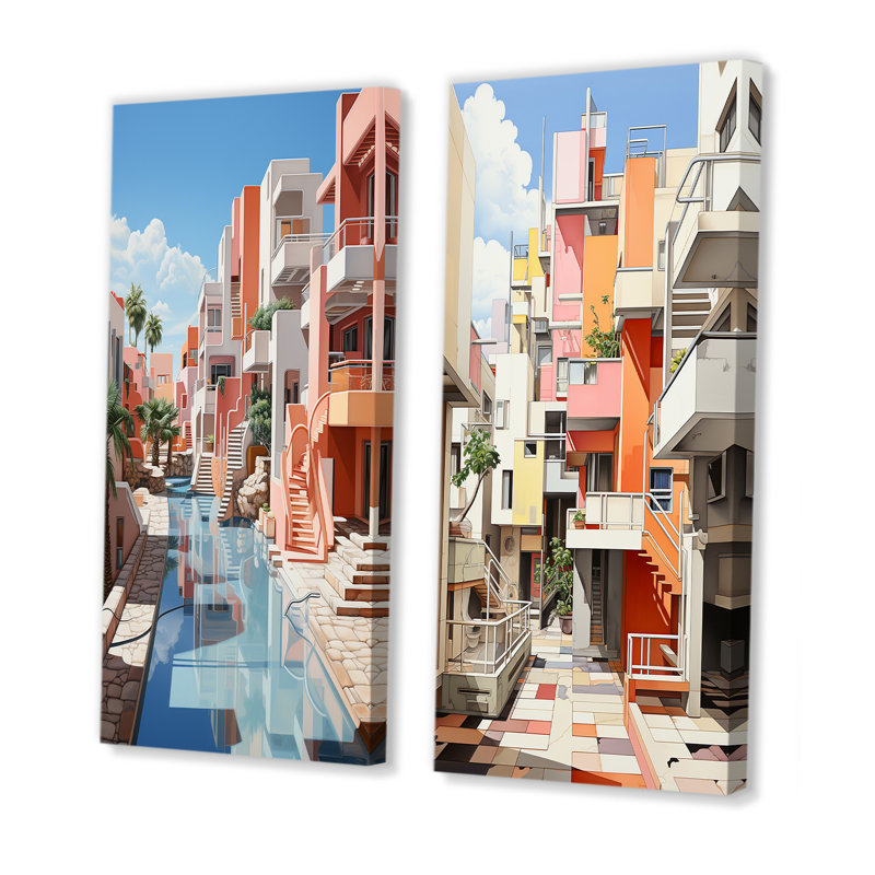 Ensoleillé Sunny Lodges - ensemble d'art mural sur toile hôtels et loges, Toile tendue, H 28 po x l 25 po