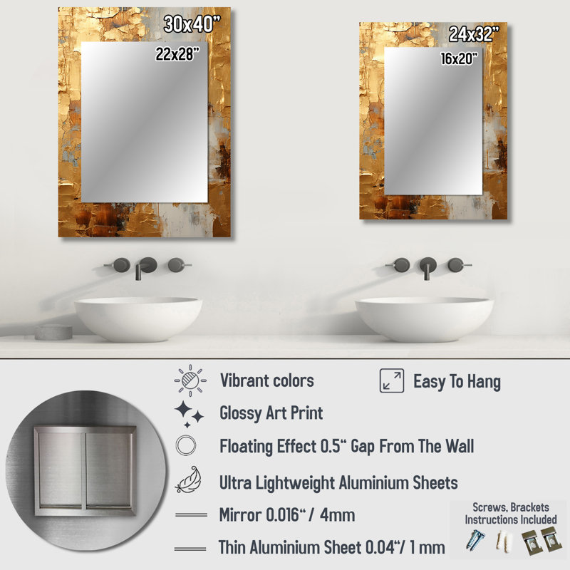 «Vintage Gold Togetherness I», peinture abstraite grand miroir mural, miroir décoratif moderne, impression d'art en métal