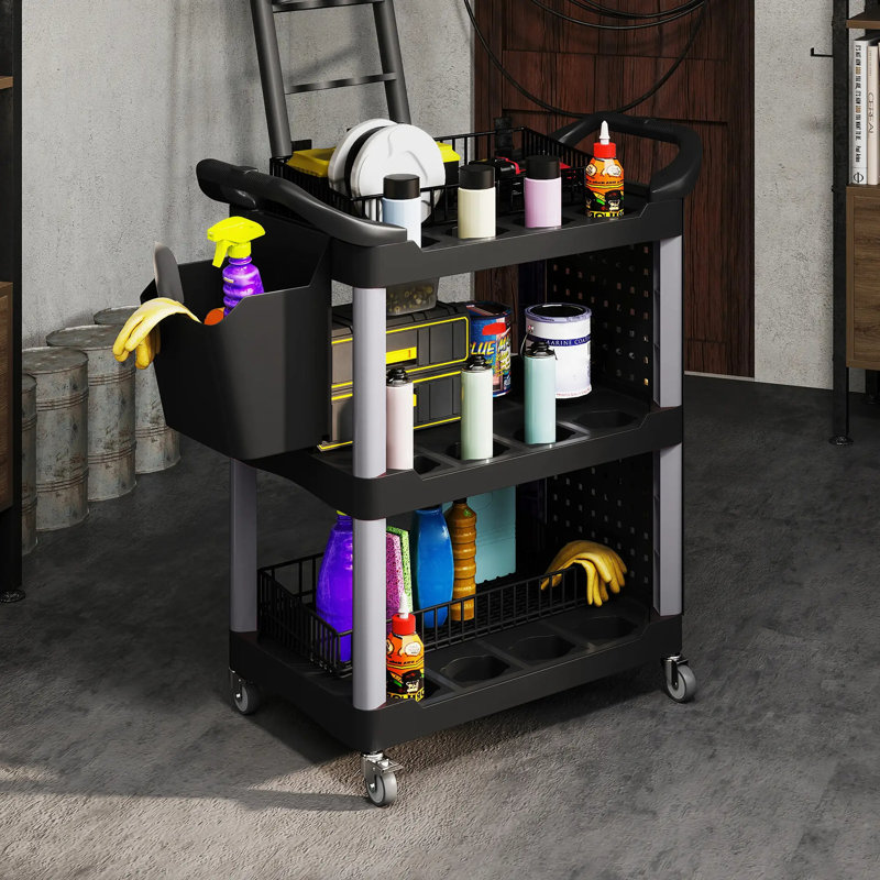 3-Tier Rolling Tool Cart, Black/Light Gray