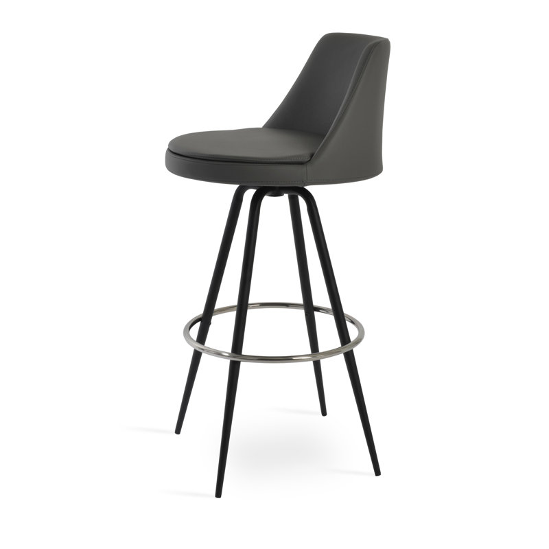 Tabouret de bar Martini, Similicuir noir, Similicuir gris, Tabouret de comptoir (siège d’une hauteur de 23