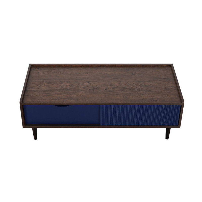 Duane Dark Brown and Navy Blue Wood and Metal Coffee Table with Storage