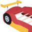Lit de voiture de course rouge équipé de roues rouges - Le confort et le style combinés avec des roues réduisent les perturbations-733736985-733736984
