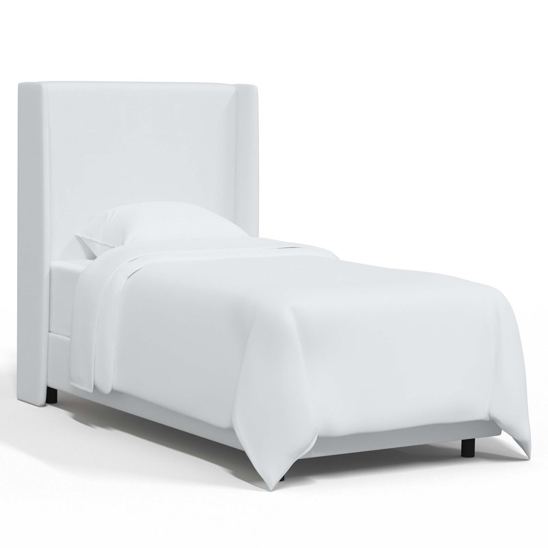 Lit standard à profil bas tapissier Dinapoli, Velours blanc classique, Simple