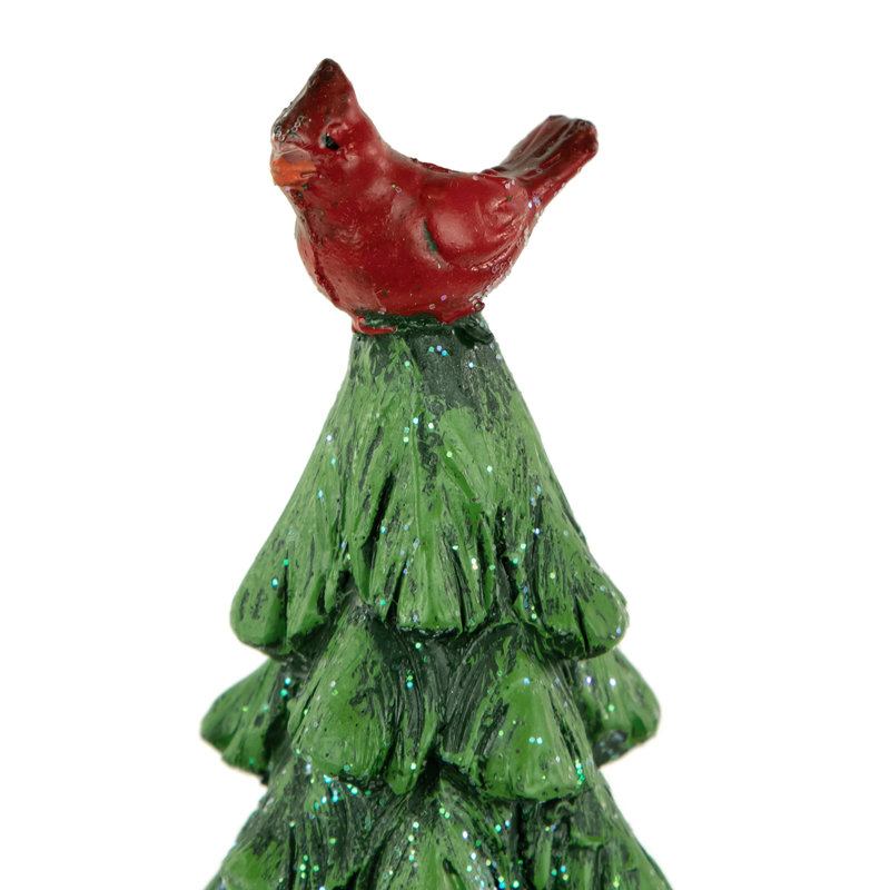 Décoration d'arbre de Noël vert scintillant avec cardinaux rouges, H 14,5 po x l 4,25 po x P 4,25 po