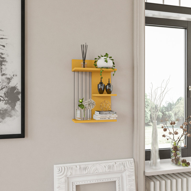 Modern Yellow Wall Shelf, 15.7 x 23.6 x 7.5 inches | 100% Melamine Coated Particle Board, Thickness: 0.7 inches | Numerous Shelves, Wall-Mounted Design | Perfect for Home Decor & Storage Solutions