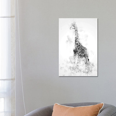 Giraffe In Black And White by Cornel Vlad - Wrapped Canvas Painting