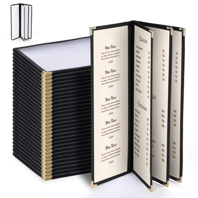 WeChef 30 Pcs 4,25 x 14 po Couvertures de menu de restaurant 4 Page 8 Voir les supports de menu Double-surpiqûres PVC transparent Manchons de menu pour la carte des vins Bar à boissons Café-hôtel