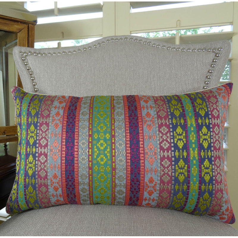 Fuchsia Stripes Striped Throw Pillow, 12" H x 25" W