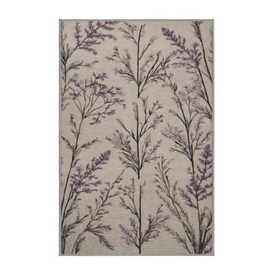 Tapis gris botanique lavable à la machine