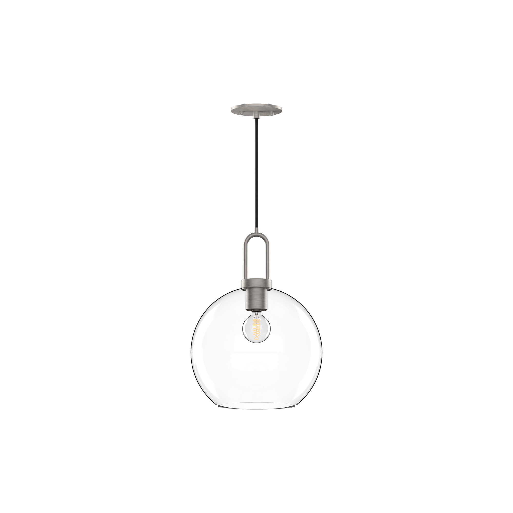 Shiloh Single Light Glass Pendant, Brushed Nickel, Clear, 12.5"H x 7.875"W x 7.875"D