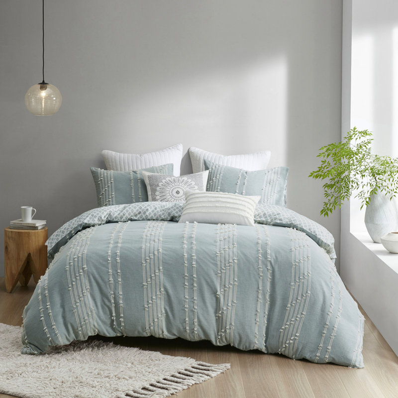 Literie en coton très grand / très grand - broderie colorée, couette réversible, 2 taies décoratives assorties, 100% lavable à la machine, coussin