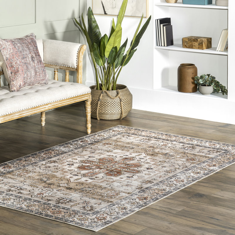 Dawson SpinClean Machine Washable Distressed Medallion Area Rug, Rectangle 3' x 5'