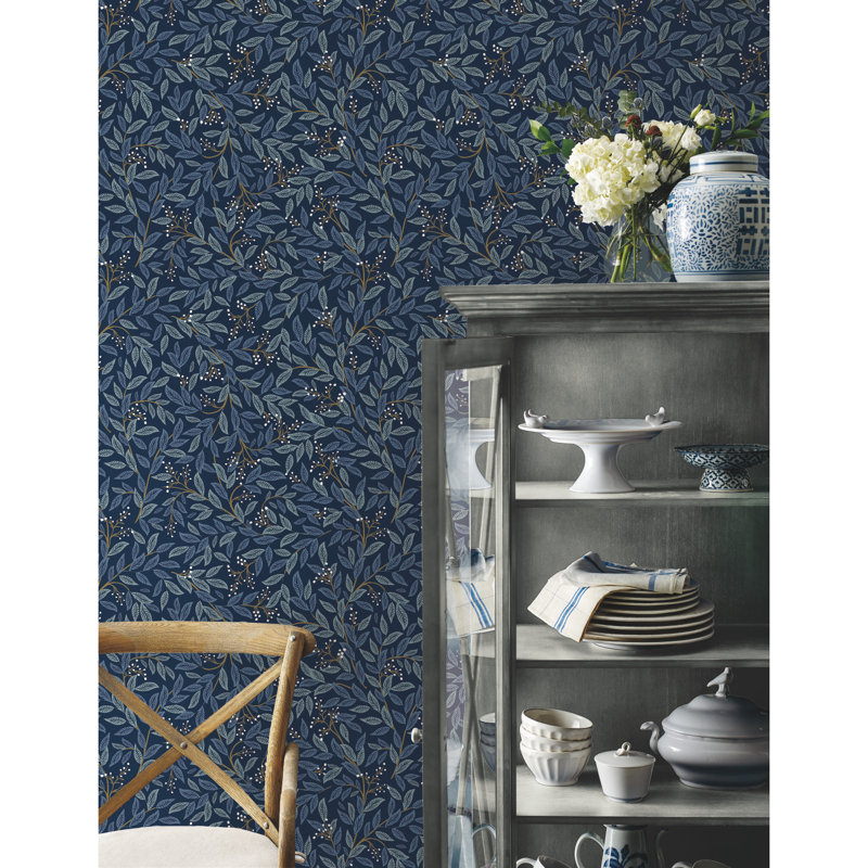 Willowberry 20' L x 20.5" W Peel and Stick Wallpaper Roll, Navy