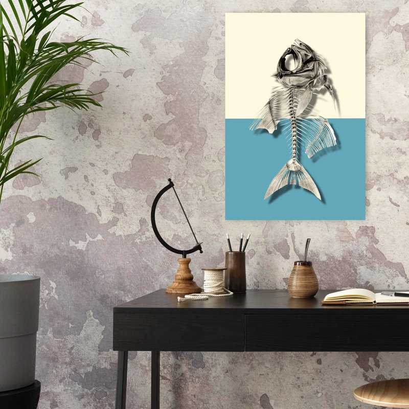 Poisson, squelette, étude marine, poisson contemporain, H 24 po x l 16 po