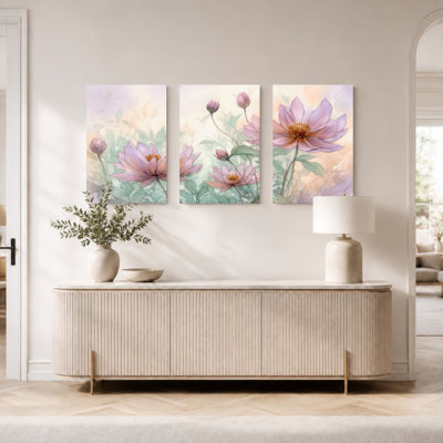 Ensemble de 3 tableaux muraux floraux sur toile tendue, pour la décoration du salon et de la chambre.