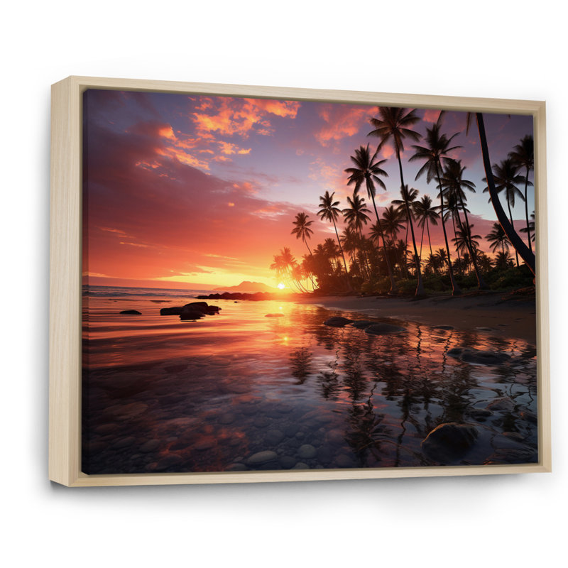 Hawaii Hawaiian Sunrise - Art mural d'Hawaï, H 24 po x l 32 po x P 1 po, Cadre flottant en érable
