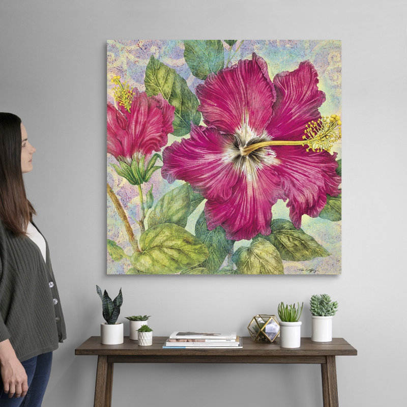 Hibiscus, art mural sur toile, Toile tendue, H 36 po x l 36 po x P 1,25 po