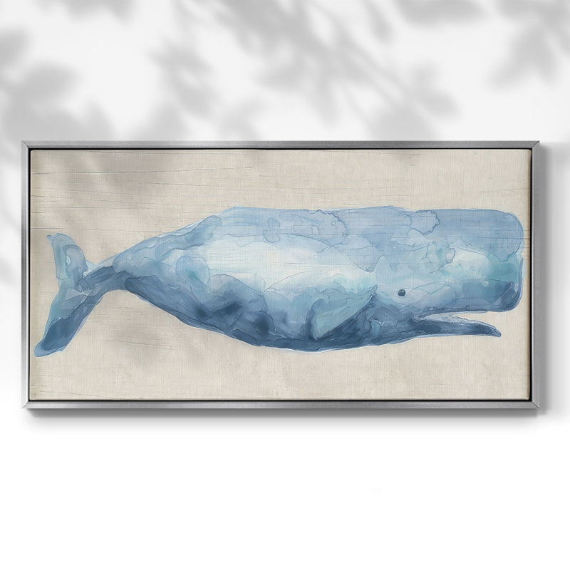 Baleine rustique I - Toile tendue avec châssis encadré - Prêt à être accroché, H 21 po x l 41 po, Argent argent
