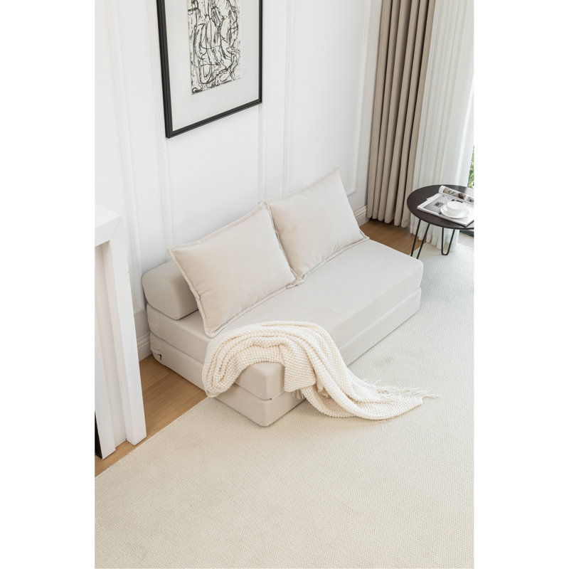 Lit pliable avec coussin, taille simple, polyvalent pour le bureau à domicile, housse en velours côtelé, siège mi-moelleux, mousse haute, salon avec espace de rangement