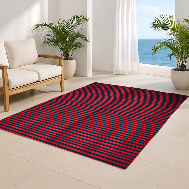 Tapis intérieur / extérieur bleu HorizontalStripes, Rectangulaire 8 pi x 10 pi