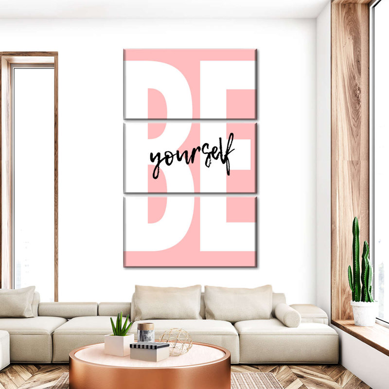 «Be Yourself» en rose sur toile, ensemble de 3 pièces, H 38 po x l 24 po