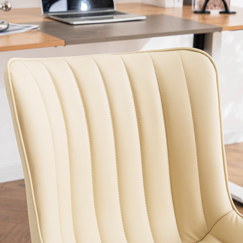 Chaise de bureau pivotante en cuir véritable avec roulettes Brionni, Beige