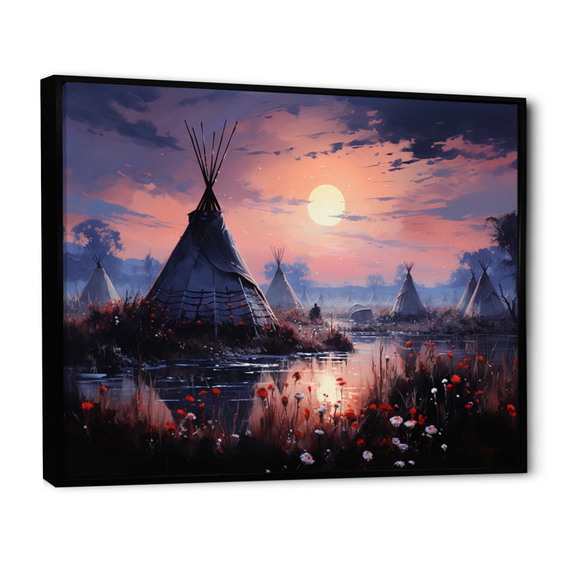 Native Tipi Mystic Gathering - Impression, H 30 po x l 40 po x P 1,5 po, Cadre flottant noir