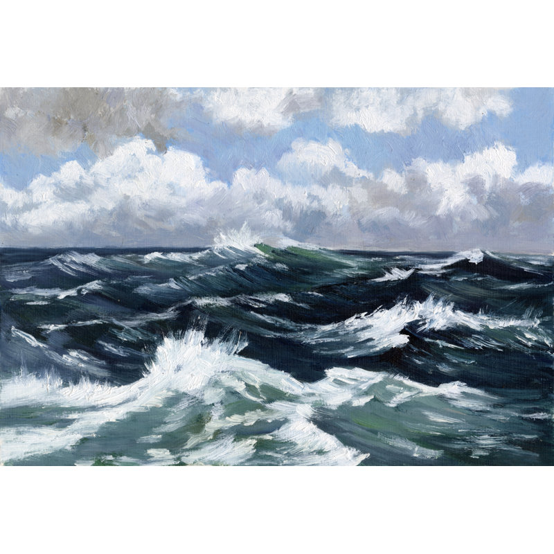 Vagues se brisant par Inconnu, Toile, H 8 po x l 12 po, Pas de tapis